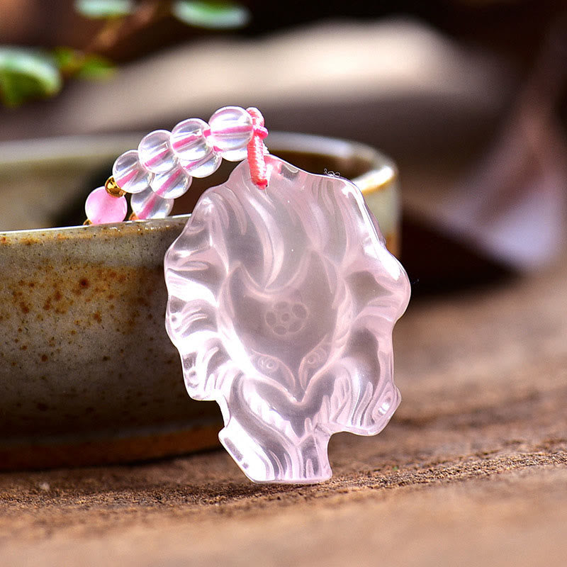 Nimara Ritual Natural Pink Crystal Nine Tailed Fox Love Necklace Pendant
