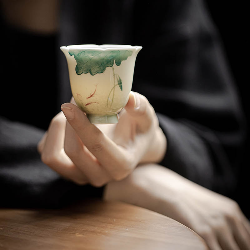 Nimara Ritual Koi Fish Lotus Leaf Pattern Ceramic Teacup Kung Fu Tea Cup 65ml