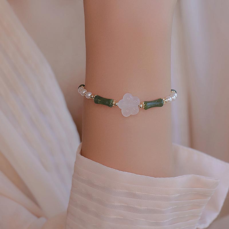 Nimara Ritual Peridot Bamboo Flower Agate Pearl Peace Bracelet