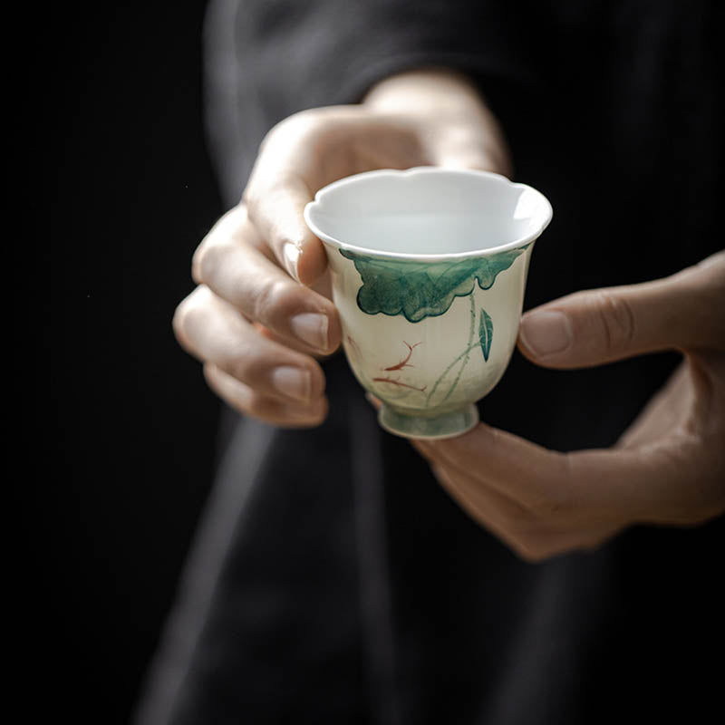 Nimara Ritual Koi Fish Lotus Leaf Pattern Ceramic Teacup Kung Fu Tea Cup 65ml