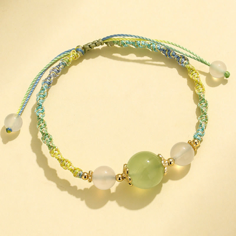 Nimara Ritual Strawberry Quartz Pink Crystal Prehnite White Agate Bead Healing Rope Bracelet