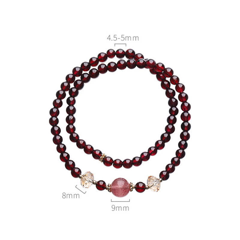 Nimara Ritual 14K Gold Plated Natural Garnet Strawberry Quartz Stability Double Wrap Bracelet
