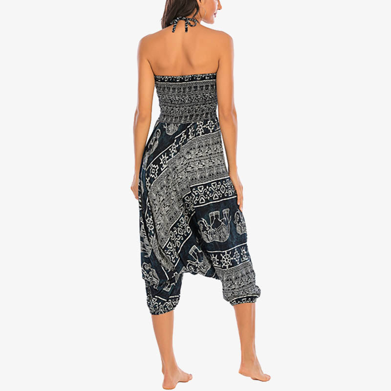 Nimara Ritual Two Style Wear Elephant Pattern Loose Smocked Harem Trousers Jumpsuit Women's Yoga Pants