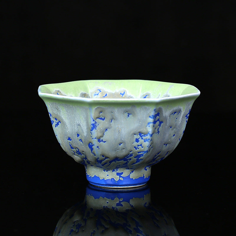 Nimara Ritual Retro Blue Red Gradient Lotus Pattern Kiln Change Ceramic Teacup Kung Fu Tea Cup Bowl