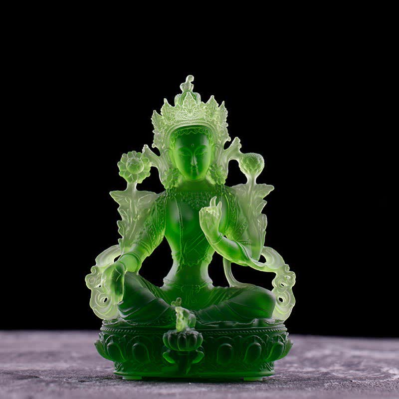 Nimara Ritual Bodhisattva Green Tara Handmade Liuli Crystal Art Piece Protection Home Office Statue Decoration