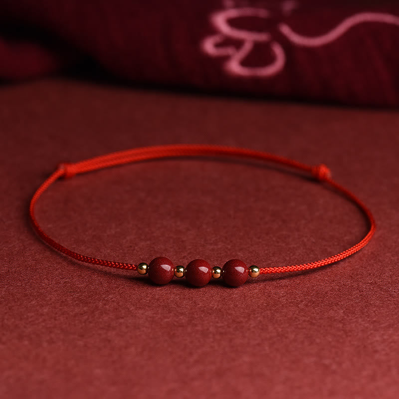 Nimara Ritual Natural Lucky Cinnabar Bead Blessing String Bracelet Anklet