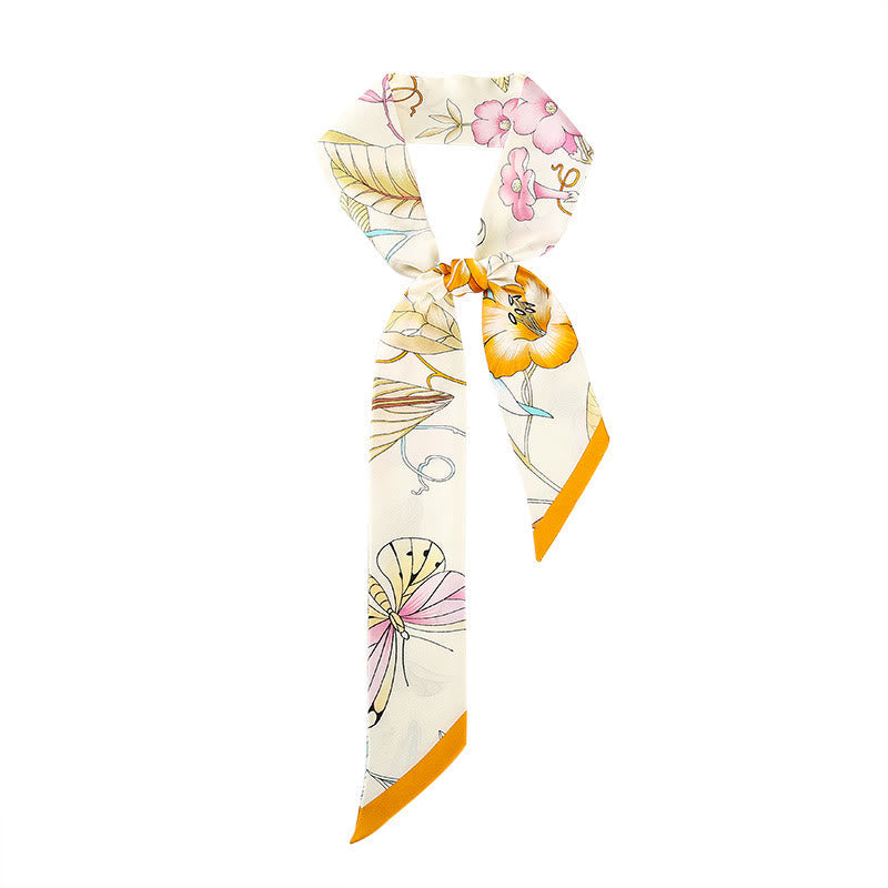 Nimara Ritual Dunhuang Frescoes Mountains Sunset Floral Pattern 100% Mulberry Twilly Silk Neck Hair Scarf