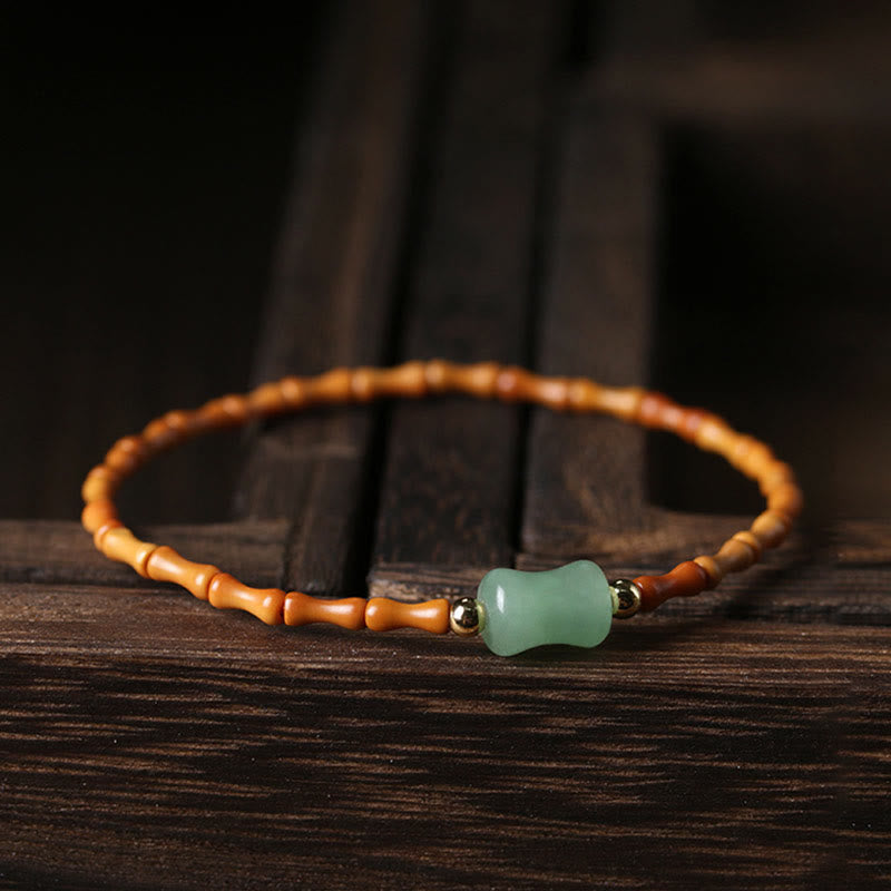 Nimara Ritual Natural Olive Pit Green Aventurine Bamboo Pattern Luck Bracelet