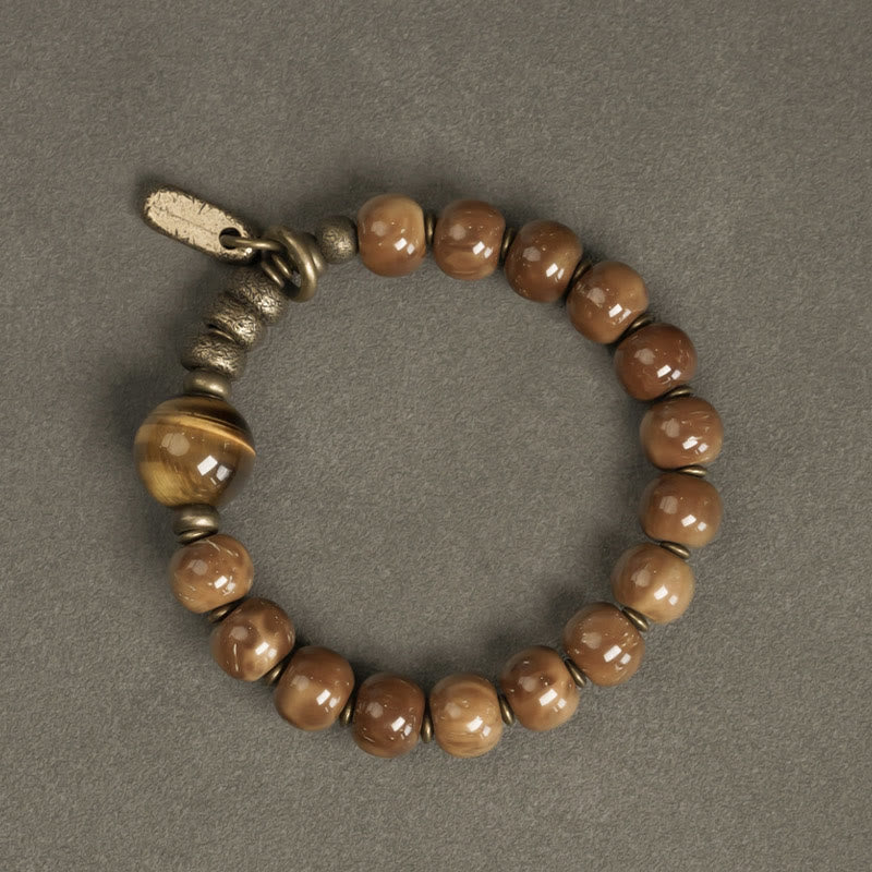 Nimara Ritual Kuka Seed Tiger Eye Gold Sheen Obsidian Brass Copper Wealth Luck Bracelet