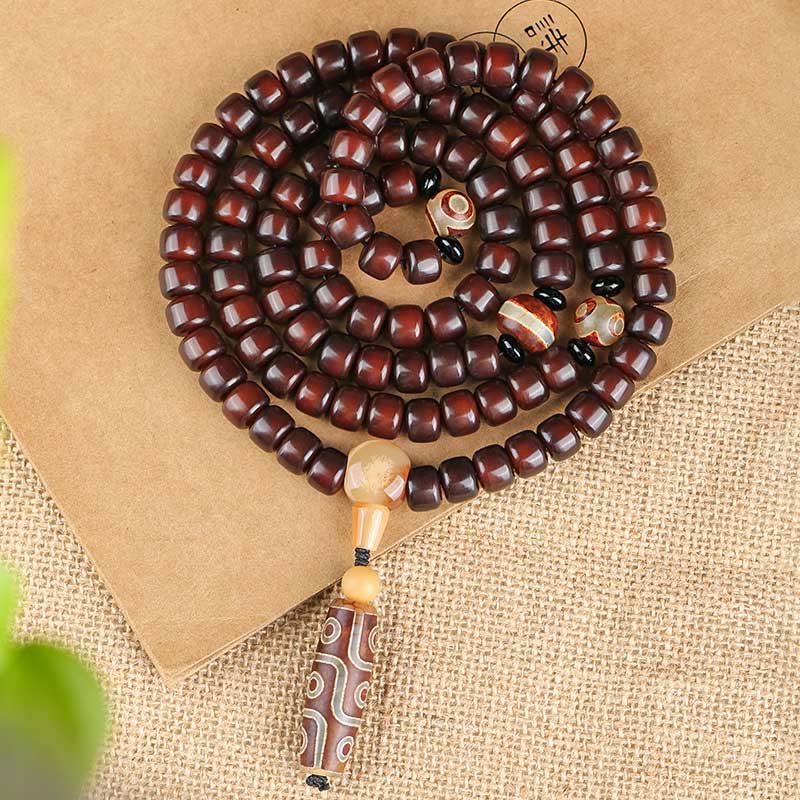 Nimara Ritual 108 Mala Beads Three-eyed Dzi Bead Nine-eye Dzi Bead Jade Luck Bracelet