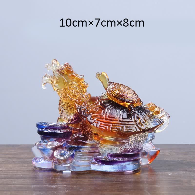 Nimara Ritual Feng Shui Dragon Turtle Coins Handmade Liuli Crystal Luck Art Piece Home Office Decoration