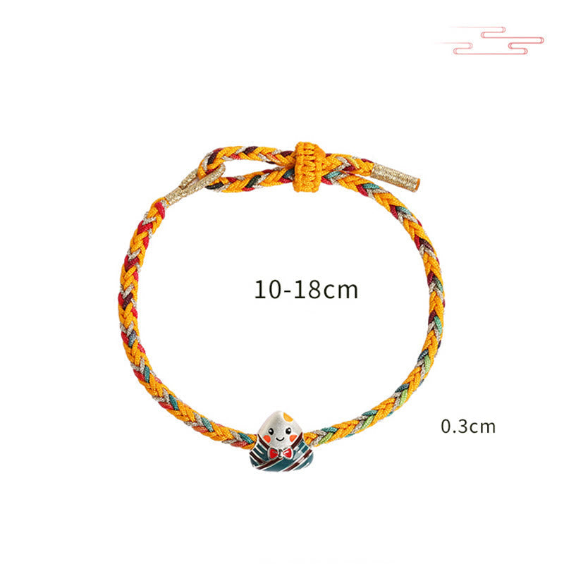 Nimara Ritual 925 Sterling Silver Dragon Boat Festival Zongzi Pattern Luck Handmade Multicolored Rope Child Adult Bracelet