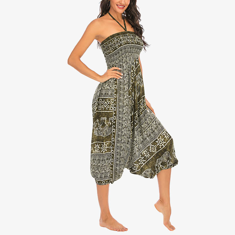 Nimara Ritual Two Style Wear Elephant Pattern Loose Smocked Harem Trousers Jumpsuit Women's Yoga Pants