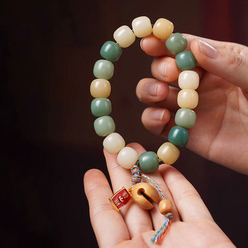 Nimara Ritual Natural Gradient Bodhi Seed Wisdom Wooden Fish Drum Charm Bracelet