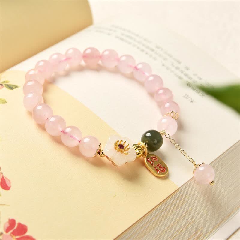 Nimara Ritual Natural Pink Crystal Jade Flower Warm Love Bracelet