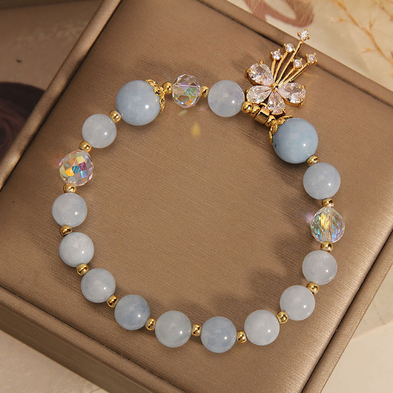 Nimara Ritual Aquamarine Pink Crystal Healing Zircon Butterfly Charm Bracelet