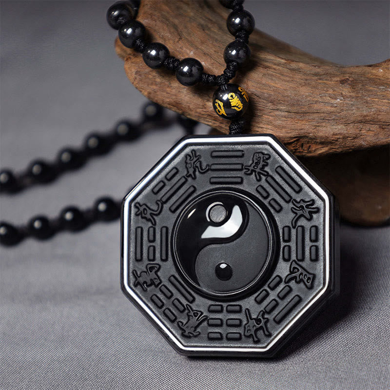 Nimara Ritual Black Obsidian Stone Yin Yang Pendant Necklace