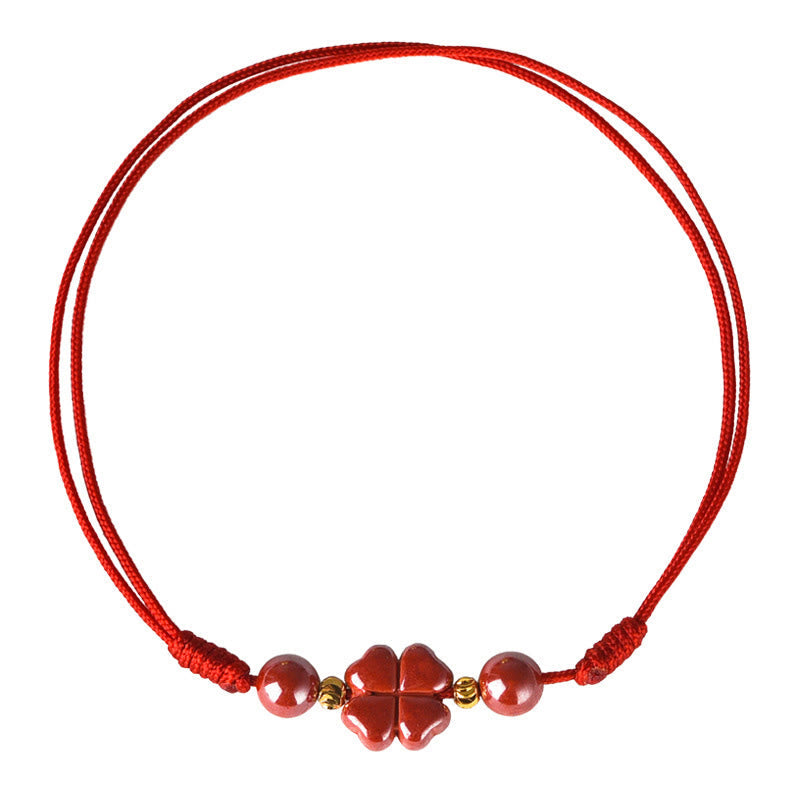Nimara Ritual Four Leaf Clover Cinnabar Blessing Calm String Bracelet Anklet