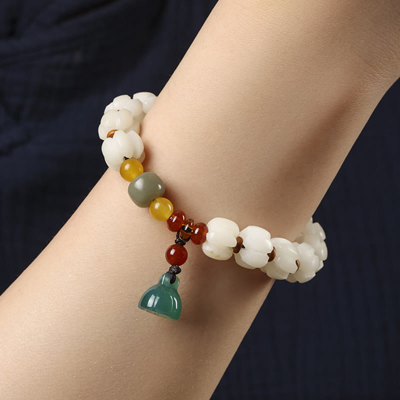 Nimara Ritual Natural Bodhi Seed Red Agate Bodhi Calm Harmony Engraved Pumpkin Bead Lotus Bracelet