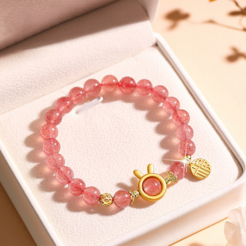 Nimara Ritual Strawberry Quartz Fu Character Pink Crystal Healing Bracelet