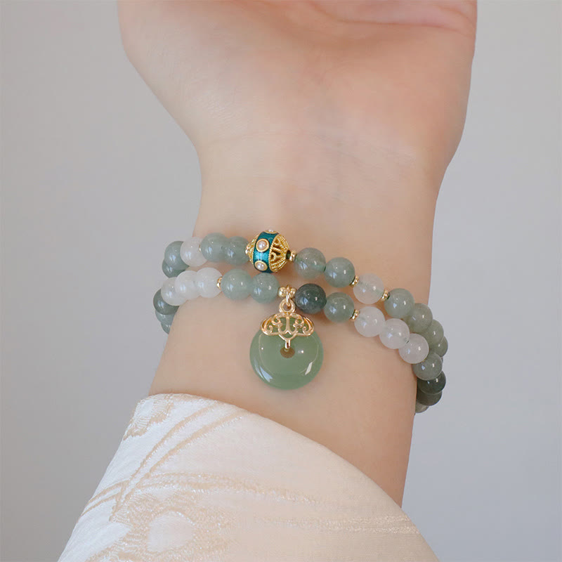 Nimara Ritual Single Double Layer Jade Peace Buckle Luck Bracelet