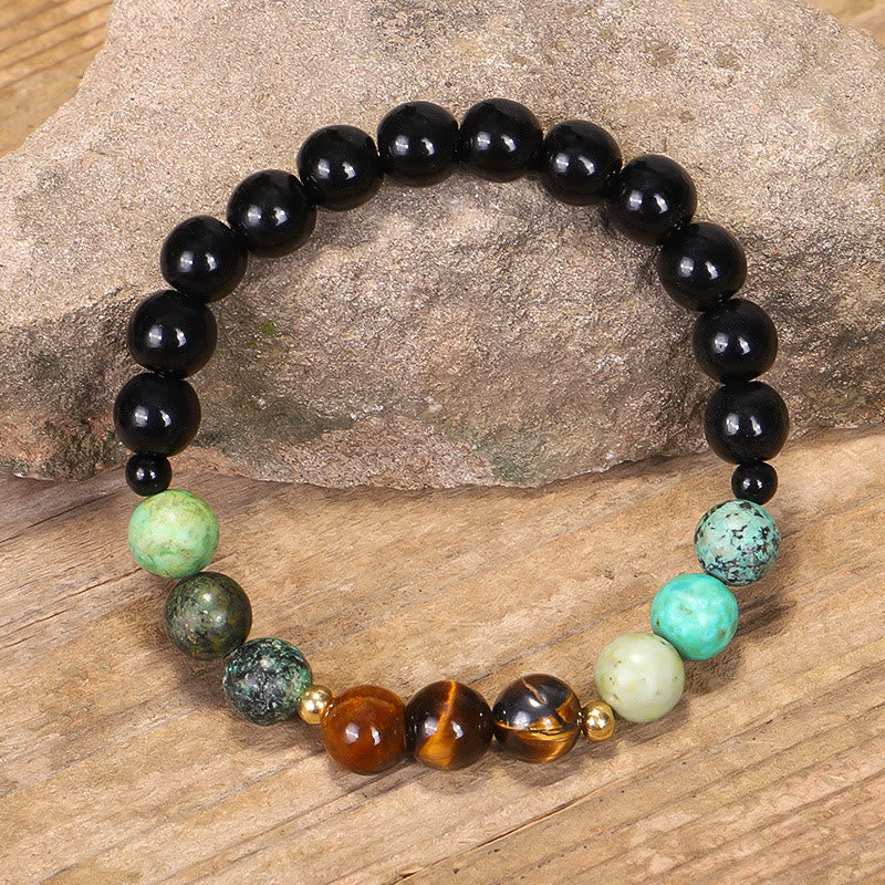 Nimara Ritual 108 Mala Beads Natural Stone Tiger Eye Turquoise Protection Strength Bracelet Necklace