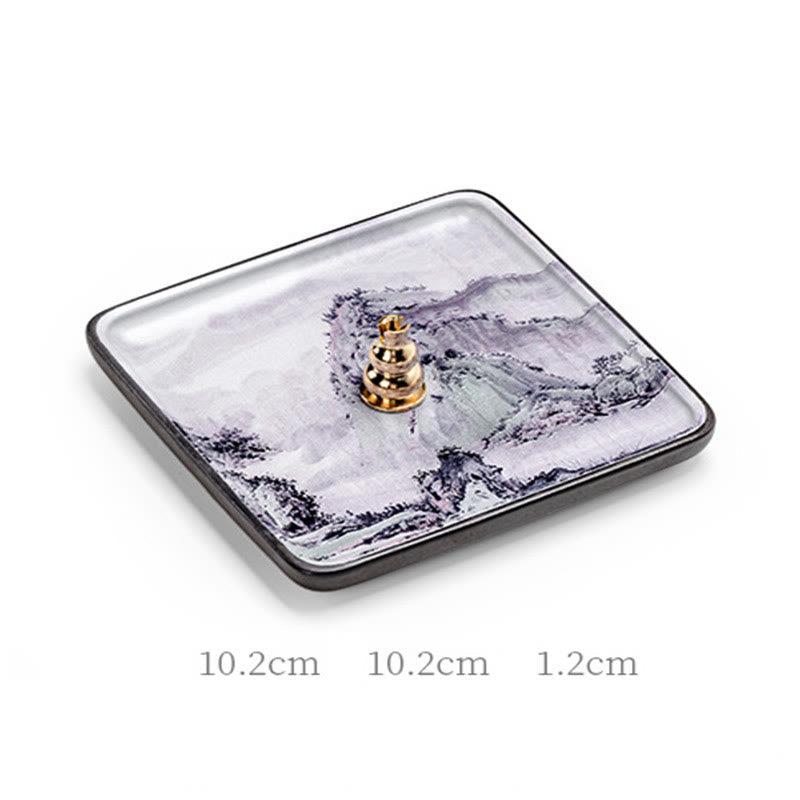 Nimara Ritual Mountain Lake Flower Leaf Healing Ceramic Plate Tray Stick Incense Burner Decoration