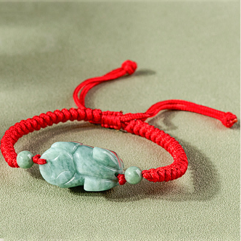 Nimara Ritual Handmade Natural Jade PiXiu Protection King Kong Knot Braided String Bracelet