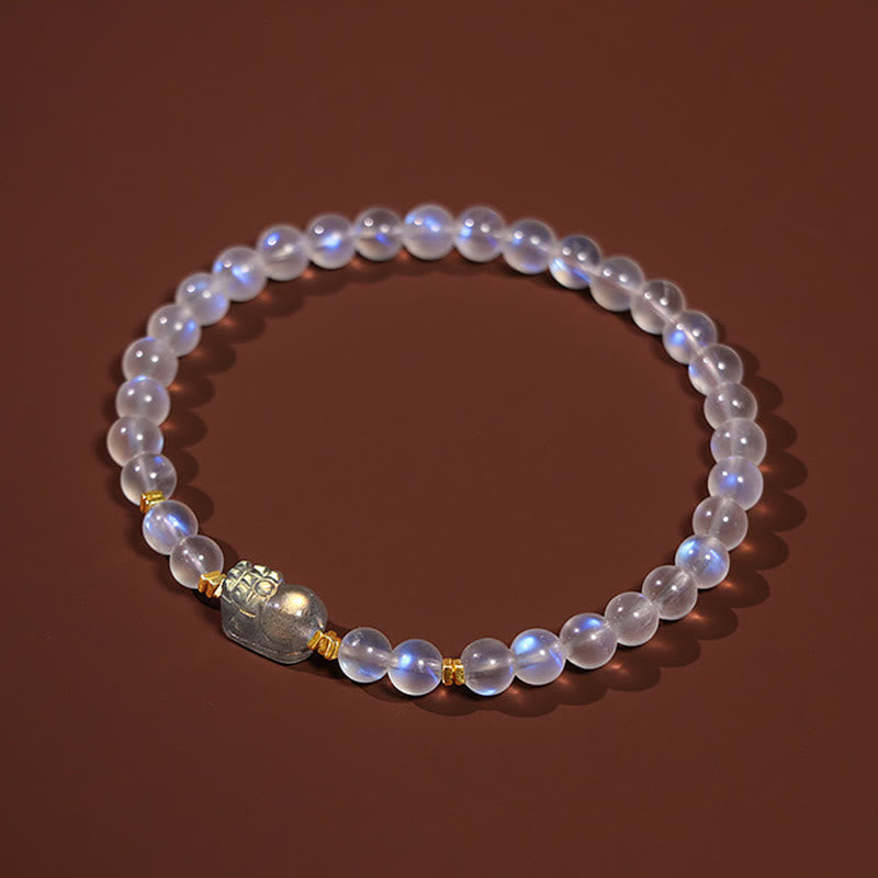 Nimara Ritual 925 Sterling Silver Plated Gold Natural Moonstone PiXiu Healing Bracelet