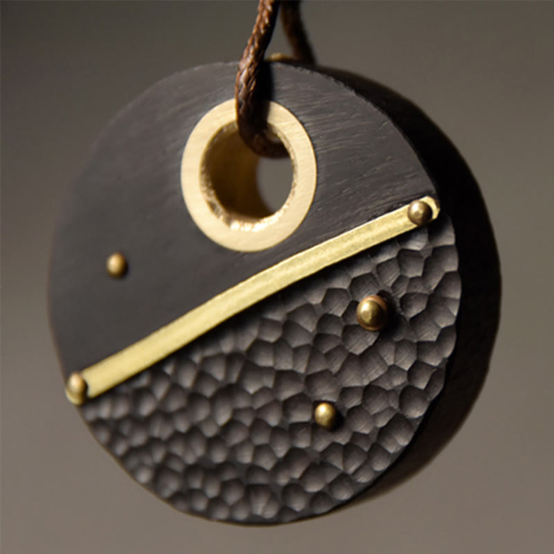 Nimara Ritual Handcrafted Round Ebony Wood Brass Copper Peace Necklace Pendant