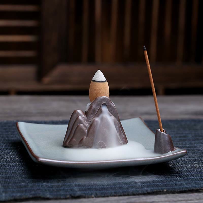 Nimara Ritual Lotus Plum Blossom Square Ceramic Spiritual Backflow Incense Burner