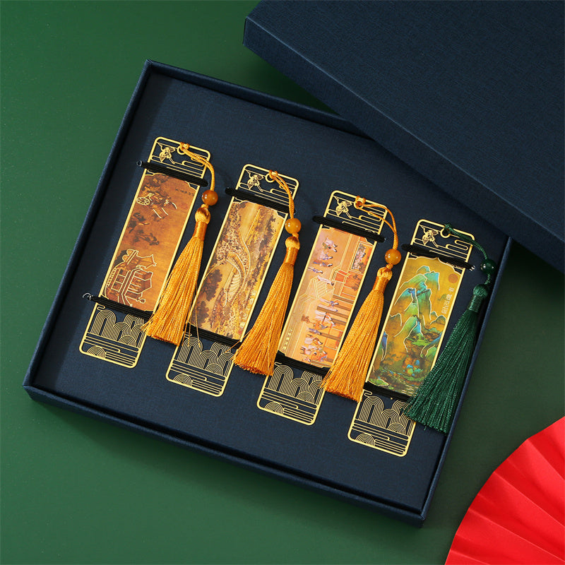 Nimara Ritual A Panorama of Rivers and Mountains Metal Hollow Bookmarks Tassel With Gift Box