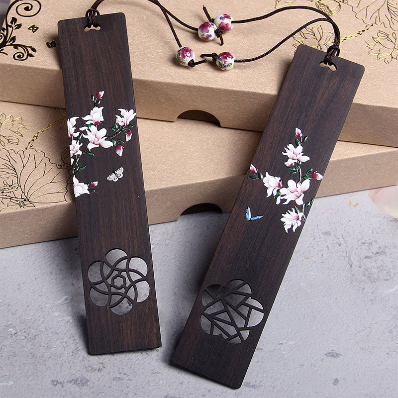 Nimara Ritual Butterfly Flower Ebony Wood Bookmarks With Gift Box