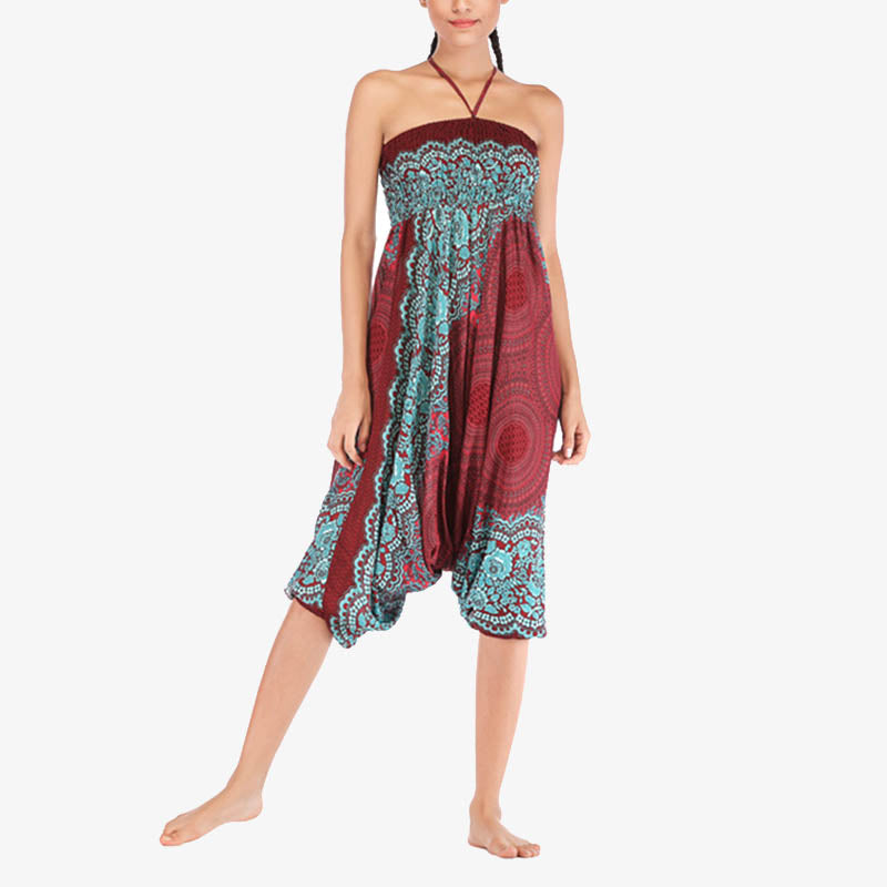 Nimara Ritual Two Style Wear Round Geometric Pattern Loose Smocked Harem Trousers Jumpsuit High Waist Women's Yoga Pants
