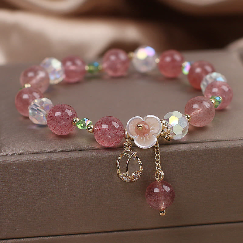 Nimara Ritual Strawberry Quartz Rutilated Quartz Fluorite Flower Healing Bracelet
