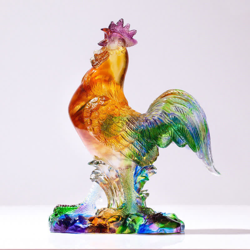 Nimara Ritual Handmade Liuli Crystal Rooster Art Piece Home Decoration