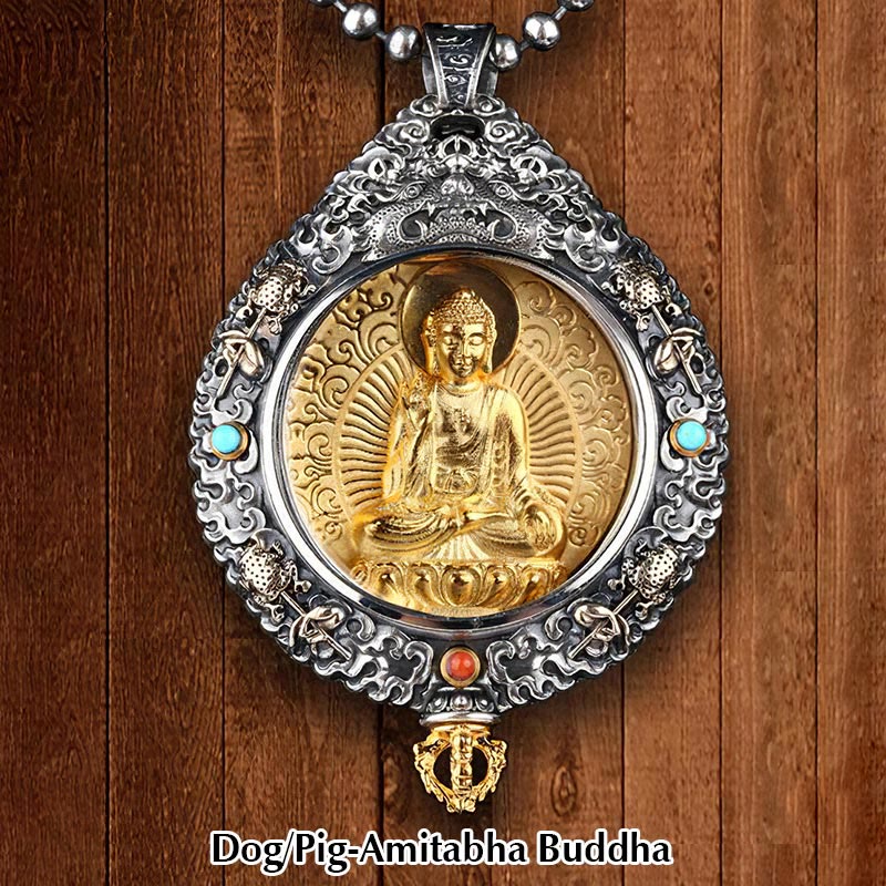 Nimara Ritual Chinese Zodiac Natal Buddha Thangka Nine Palaces Eight Diagrams Wealth Rotatable Necklace Pendant