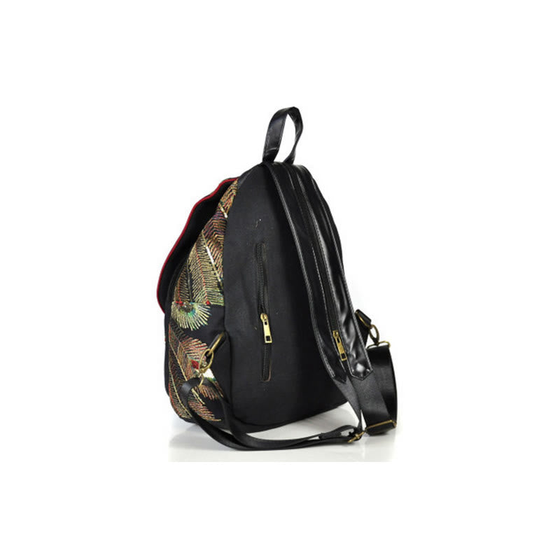 Nimara Ritual Peacock Embroidery Canvas Tassel Backpack