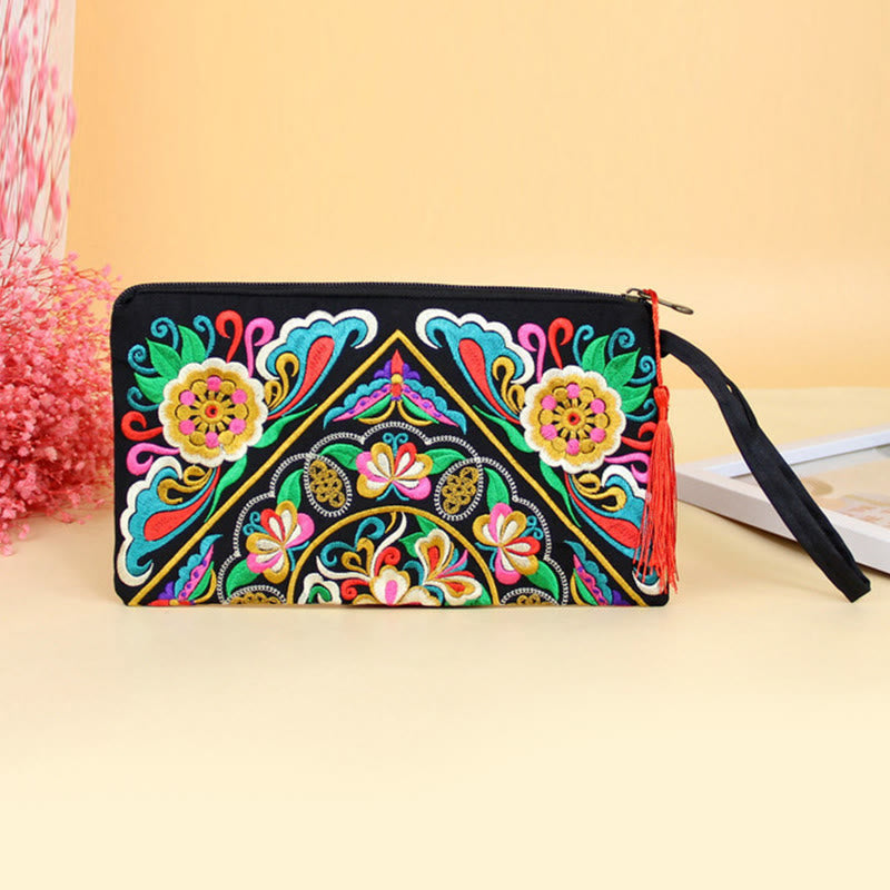 Nimara Ritual Dragon Butterfly Cosmos Flower Embroidery Wallet Shopping Purse