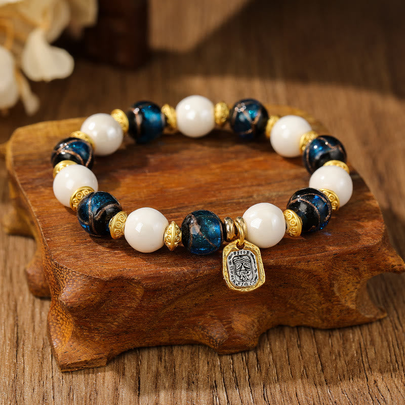 Nimara Ritual Tibetan Zakiram Goddess of Wealth Charm Liuli Glass Incense Ash Porcelain Bead Protection Bracelet
