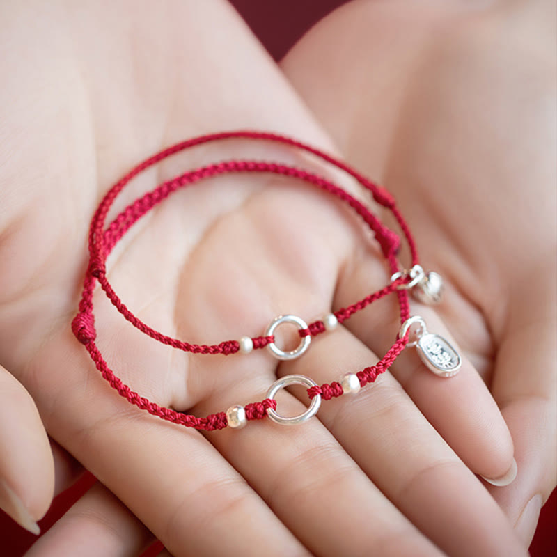 Nimara Ritual 925 Sterling Silver Lucky Fortune Peace Joy Lotus Peace Buckle Red String Bracelet
