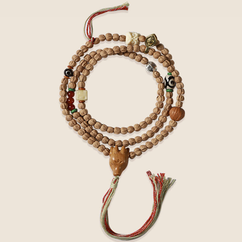 Nimara Ritual 108 Beads Bodhi Seed Red Agate Deer Head Wisdom Mala Bracelet
