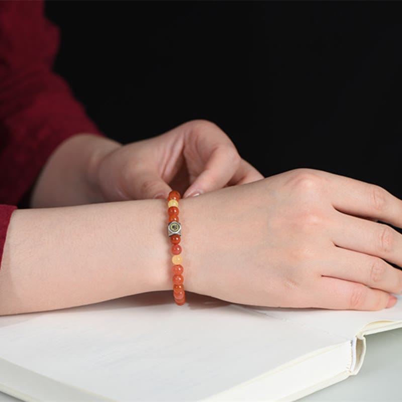 Nimara Ritual 925 Sterling Silver Chinese Zodiac Natal Buddha Amulet Red Agate Amber Self-acceptance Bracelet