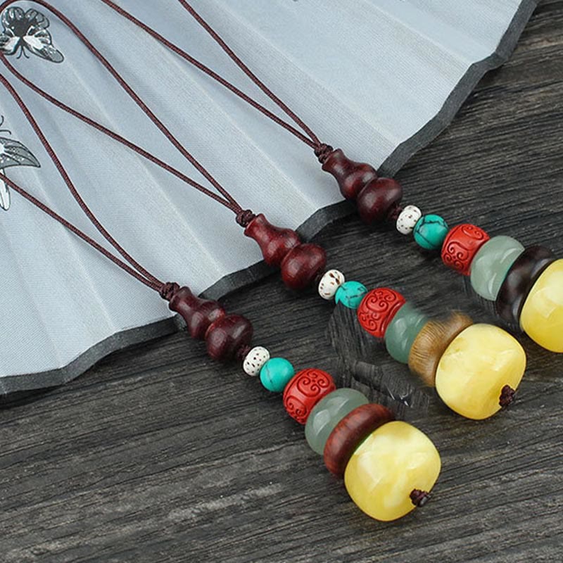 Nimara Ritual Green Sandalwood Ebony Wood Gourd Seven Layer Pagoda Positive Phone Hanging Decoration