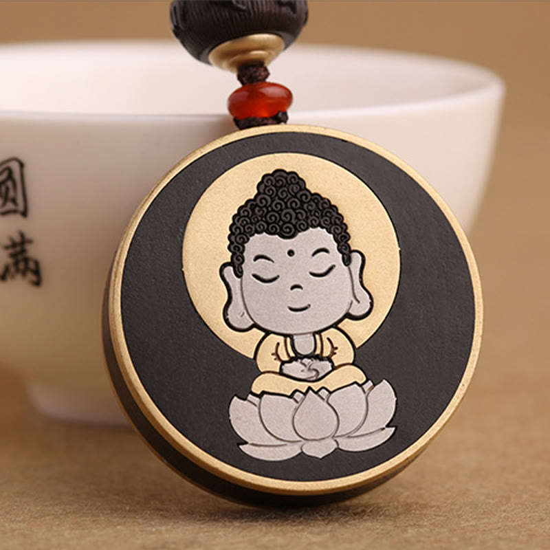 Nimara Ritual Ebony Wood Rosewood Buddha Avalokitesvara Om Mani Padme Hum Balance Car Key Chain Decoration