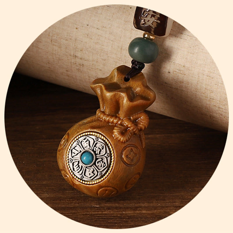 Absorb Negative Energy Small Leaf Red Sandalwood Money Bag Om Mani Padme Hum Rotatable Protection Hanging Decoration
