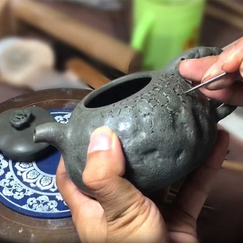Nimara Ritual Handmade Vintage Tree Texture Purple Clay Kung Fu Teapot 220ml