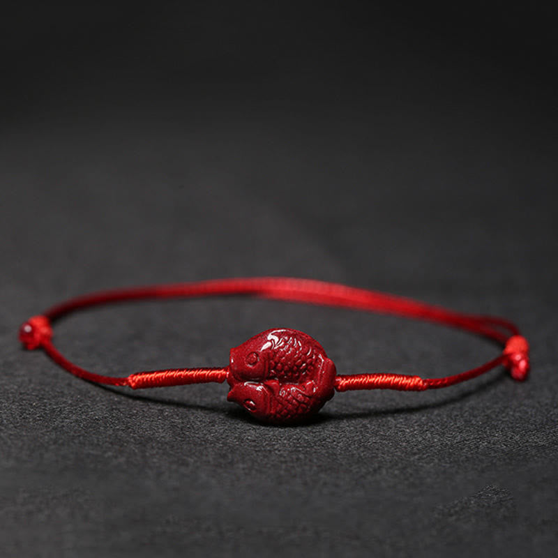 Nimara Ritual Handmade Plum Blossom Four Leaf Clover PiXiu Lotus Koi Fish Cinnabar Blessing Braid Bracelet