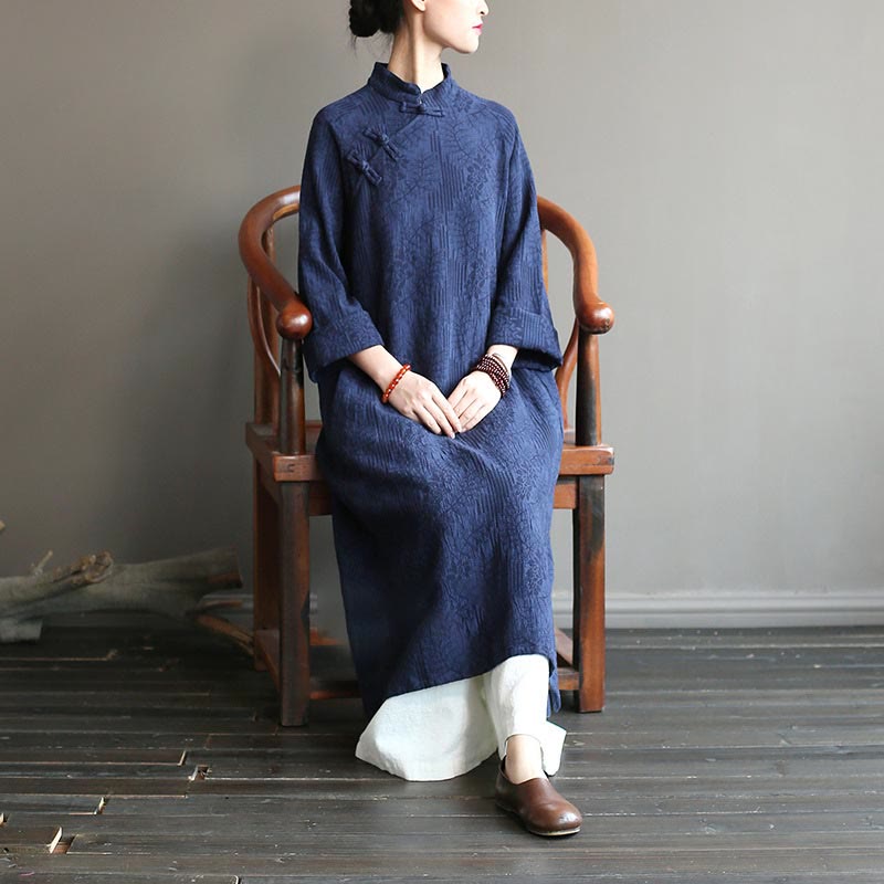 Nimara Ritual Flower Jacquard Midi Dress Long Sleeve Cotton Linen Dress Wide Leg Pants With Pockets