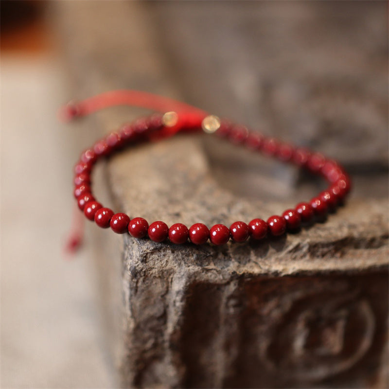 Nimara Ritual Natural Cinnabar Blessing Red String Braided Bracelet Anklet
